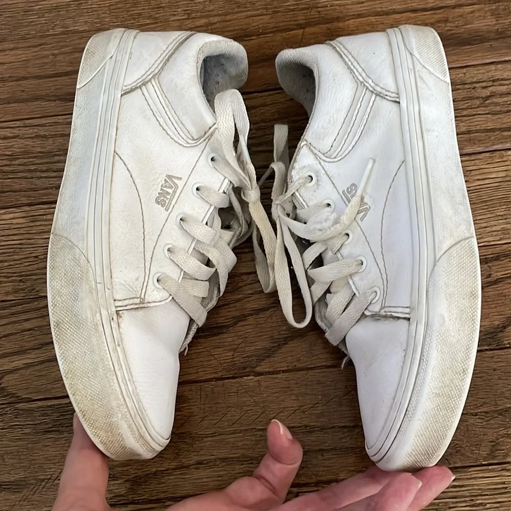 Vans white leather lace up sneakers